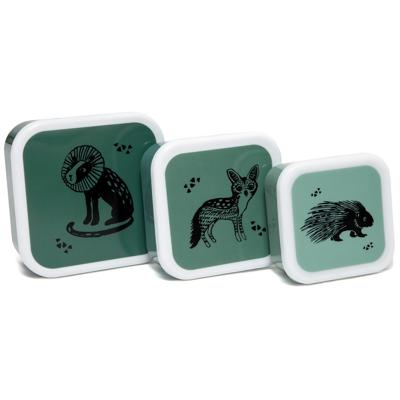 Afbeelding van Petit Monkey Lunchbox Set Black Animals Salie