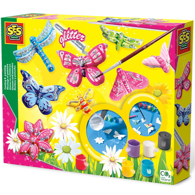 Afbeelding van Ses creative gips en verfpakket vlinders glitter 8st
