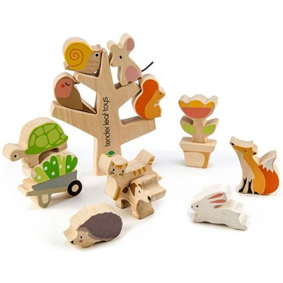 Afbeelding van Tender Leaf Toys Houten speelgoed balans/evenwichtsspel stapelboom met tuinfiguren