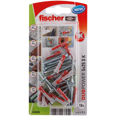 Afbeelding van Fischer plug duopower 5x25mm met schroef 18 stuks