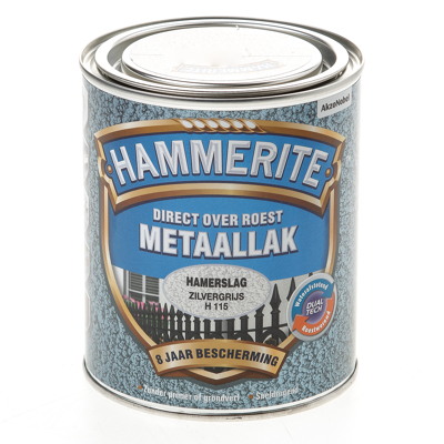 Afbeelding van Hammerite Metaallak Hamerslag Zilvergrijs 0,75 liter Kunststof &amp; metaal verf