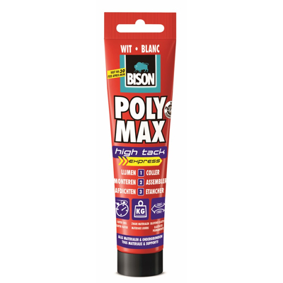 Afbeelding van Poly Max kit Bison Wit (High Tack Express, 165 gram, Sneldrogend, Binnen/Buiten, Waterdicht, Overschilderbaar)