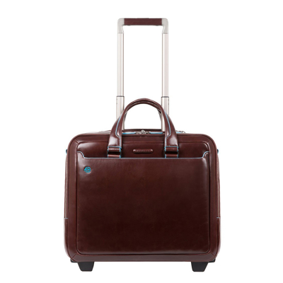 Afbeelding van Piquadro Black Square Briefcase with wheels 2 compartments brown Trolley
