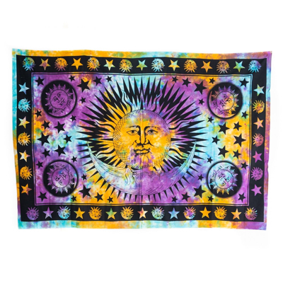 Abbildung von Authentisches Wandtuch Baumwolle mit farbenfroher Sonne und Mond (215 x 135 cm)