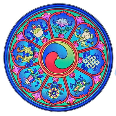 Abbildung von Fensterbild Tibetische Glückssymbole 14 cm