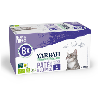 Afbeelding van 8x Yarrah Bio Kattenvoer Multipack Paté Graanvrij Kip Kalkoen 8 x 100 gr