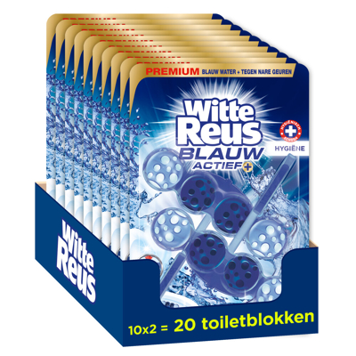 Afbeelding van 10x Witte Reus Toiletblok Blauw Actief Hygiëne 2 stuks