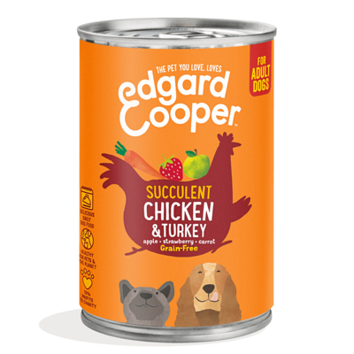 Afbeelding van 6x Edgard &amp; Cooper Blik Vers Vlees Hondenvoer Kip Kalkoen 400 gr