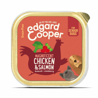 Afbeelding van 11x Edgard &amp; Cooper Kuipje Vers Vlees Senior Hondenvoer Kip Zalm 150 gr