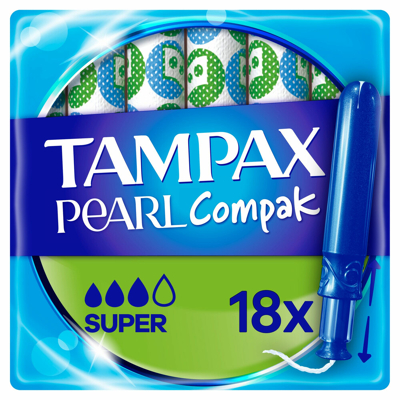 Afbeelding van 8x Tampax Pearl Compak Super Tampons met Inbrenghuls 18 stuks