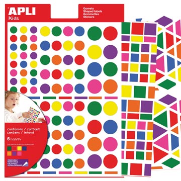 Afbeelding van Apli Kids verwijderbare stickers, geassorteerde vormen, kleuren en groottes, blister met 664 stuks stickers