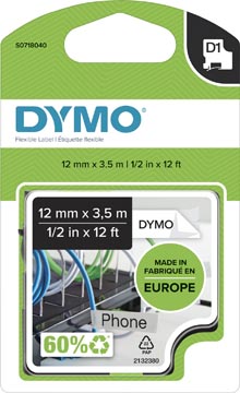 Afbeelding van Dymo 16957 (S0718040) Tape Zwart op wit (12 mm)
