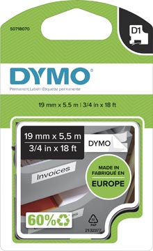 Afbeelding van Dymo 16960 (S0718070) Tape Zwart op wit (19 mm)