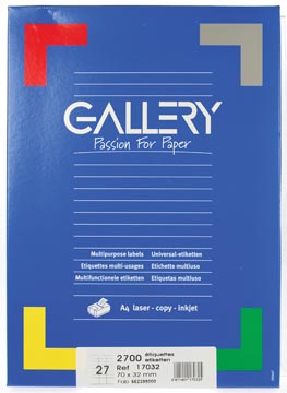Afbeelding van Gallery witte etiketten ft 70 x 32 mm (b h), rechte hoeken, doos van 2.700 etiket