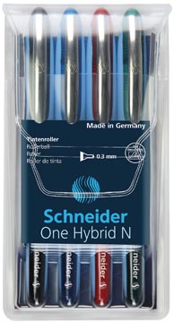 Afbeelding van Schneider Roller One Hybrid N, 0,3 Mm Lijndikte, Etui Van 4 Stuks In Geassorteerde Kleuren Liquid ink