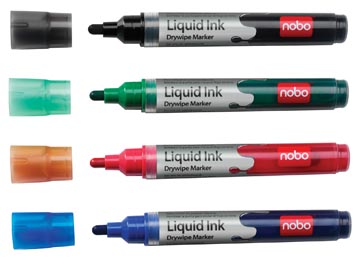 Afbeelding van Viltstift Nobo whiteboard Liquid ink rond assorti 3mm 4st
