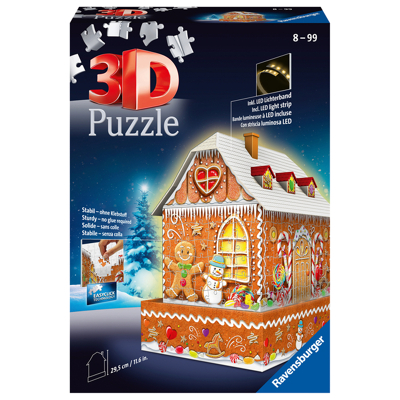 Afbeelding van 3D puzzel Ravensburger Kerst Gingerbread House Night Edition 216 stukj