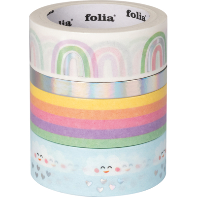 Afbeelding van Washi tape Folia hotfoil rainbow 2x 15mmx5m 1x 10mmx5m