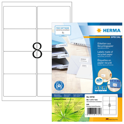 Afbeelding van Etiket HERMA recycling 10732 99.1x67.7mm 640stuks wit