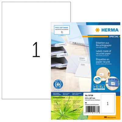 Afbeelding van Etiket HERMA recycling 10738 210x297mm 80stuks wit