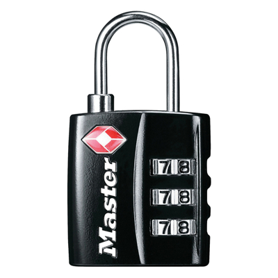 Afbeelding van Hangslot Masterlock 3 cijfer combinatie TSA zwart 30mm