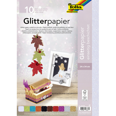 Afbeelding van Glitterpapier Folia 1 zijdig 24x34cm 170gr 10 vel assorti