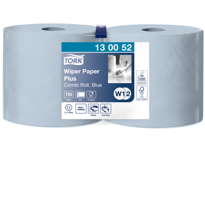 Afbeelding van Tork Poetsrol wiping paper plus Quick Dry 2 laags blauw W1/W2 130052