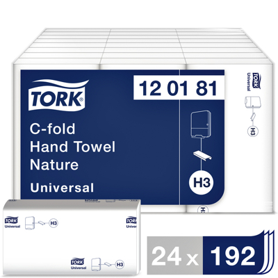Afbeelding van Tork C vouw Handdoek 1 laags Wit H3 Universal 120181
