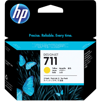 Afbeelding van HP 711 (CZ136A) Inktcartridge Geel Voordeelbundel 3 pack