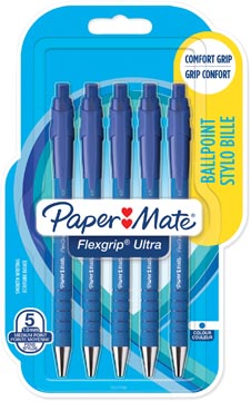 Afbeelding van Balpen Paper Mate Flexgrip Ultra blauw medium 5 stuks bliste