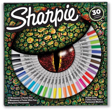 Afbeelding van Sharpie permanente marker Hagedis, fijn en extra fijn, doos van 30 stuks in geassorteerde kleuren permanent
