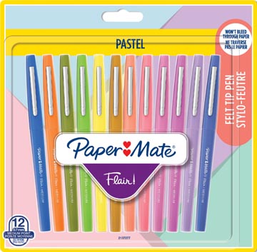 Afbeelding van Paper Mate viltstift Flair Pastel, blister met 12 stuks in geassorteer
