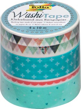 Afbeelding van Folia washi tape pastel, pak met 4 stuks in geassorteerde kleuren hobbyplakband