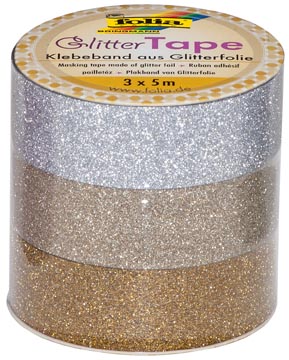 Afbeelding van Folia Glittertape Zilver En Goud Rolletje Met 3 Stuks