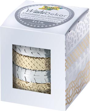 Afbeelding van Washi tape Folia hotfoil zilver &amp; goud 2x 15mmx5m 10mmx5m 4 designs