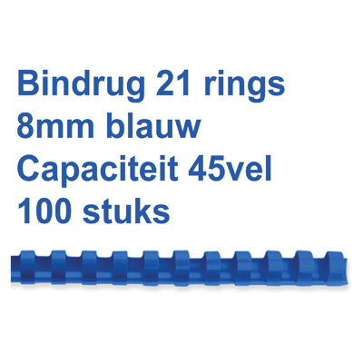 Afbeelding van Bindrug GBC 8mm 21rings A4 blauw 100stuks