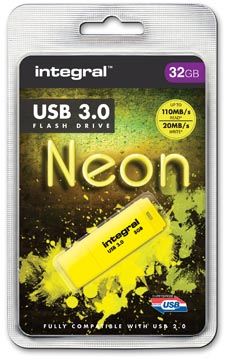Afbeelding van Integral Neon USB 3.0 stick, 32 GB, geel stick