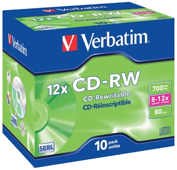 Afbeelding van Verbatim CD rewritable RW, doos van 10 stuks, individueel verpakt (Jewel Case)