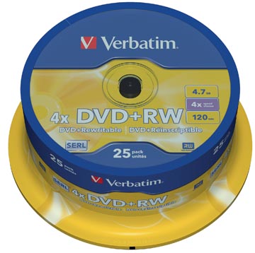 Afbeelding van DVD+RW 4,7 GB VERBATIM 4x Cakebox 25 stuks