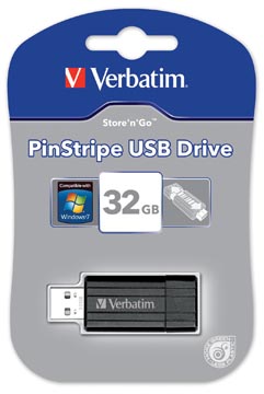 Afbeelding van Verbatim Pinstripe Usb 2.0 Stick, 32 Gb, Zwart stick