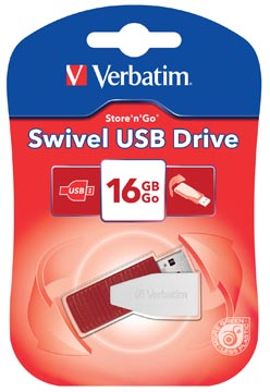 Afbeelding van Verbatim Swivel USB 2.0 stick, 16 GB, rood