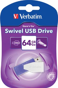 Afbeelding van Verbatim Swivel USB 2.0 stick, 64 GB, paars