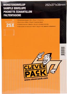 Afbeelding van Cleverpack Monsterenveloppen, Ft 262 X 371 38 Mm, Met Stripsluiting, Wit, Pak Van 25 Stuks Enveloppen