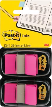 Afbeelding van Post it Index Standaard, Ft 24,4 X 43,2 Mm, Houder Met 2 50 Tabs, Roze