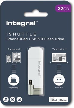 Afbeelding van Integral iShuttle USB 3.0 stick, 32 GB, wit