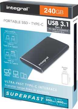 Afbeelding van Integral draagbare SSD harde schijf USB 3.1 met type C interface, 240