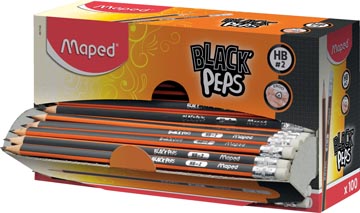 Afbeelding van Maped potlood Black&#039;Peps HB, met gum, kartonnen displaydoos van 100 stuks
