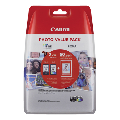 Afbeelding van Canon PG 545XL / CL 546XL + 50 sheets Inktcartridge Zwart 3 kleuren Voordeelbundel Hoge capaciteit