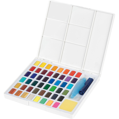Afbeelding van Waterverf set, 48 kleuren, met palet