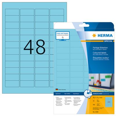Afbeelding van Etiket HERMA 4368 45.7x21.2mm verwijderbaar blauw 960stuks
